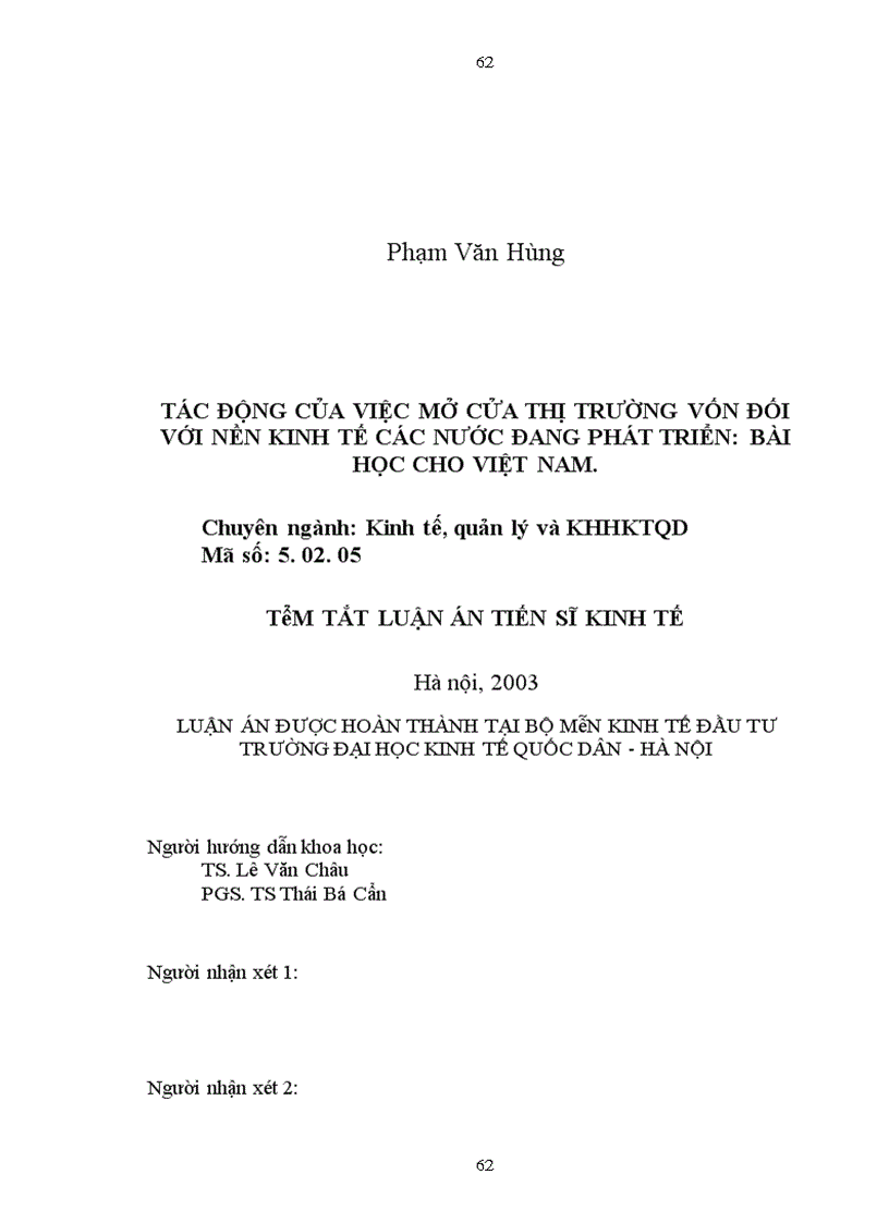 image for page Tác động của việc mở cửa thị trường vốn đến nền kinh tế các nước đang phát triển: Bài học cho Việt nam