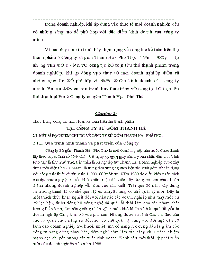 image for page Hạch toán kế toán tiêu thụ thành phẩm tại Công ty Sứ gốm Thanh Hà - Phú Thọ