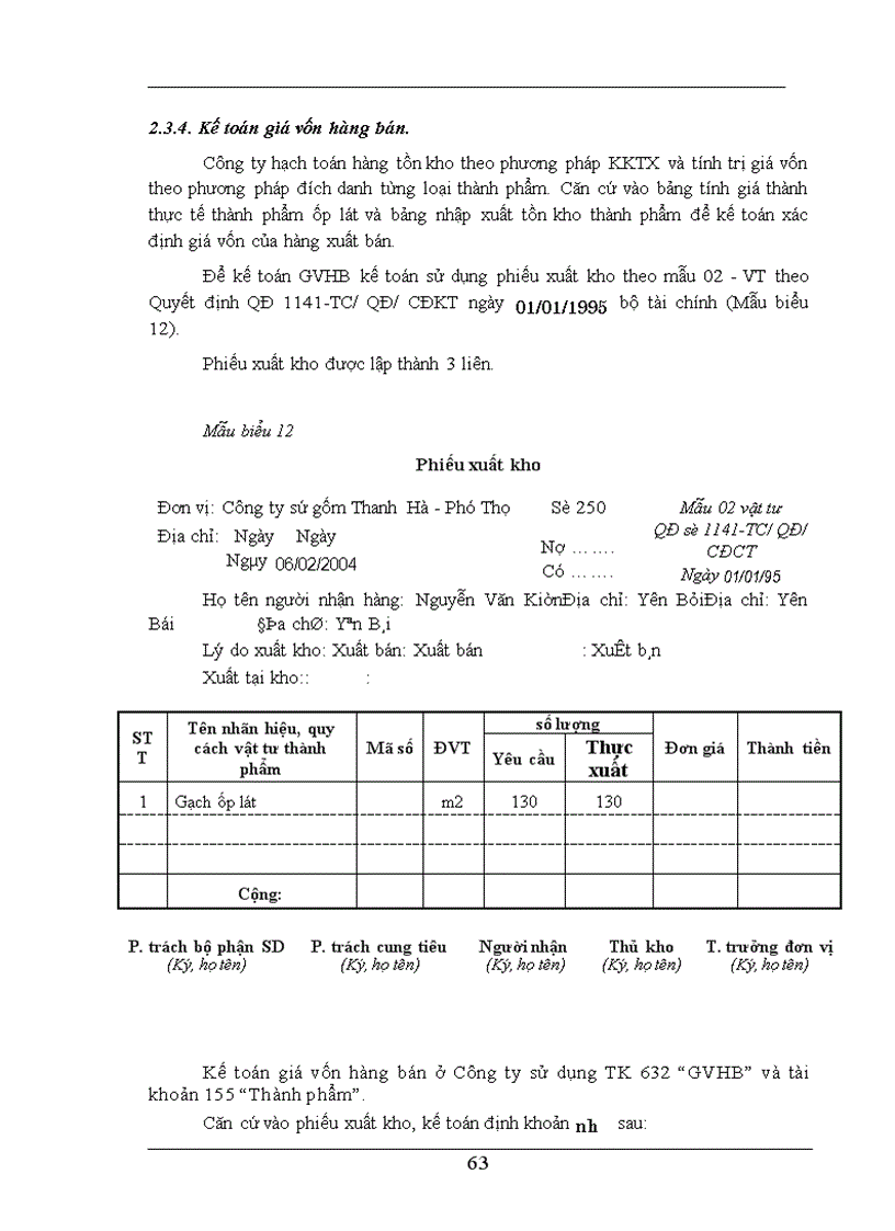 image for page Hạch toán kế toán tiêu thụ thành phẩm tại Công ty Sứ gốm Thanh Hà - Phú Thọ