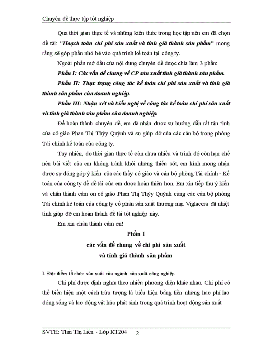 image for page Hoạch toán chi phí sản xuất và tính giá thành sản phẩm tại công ty Cổ phần sản xuất và Thương mại Viglacere