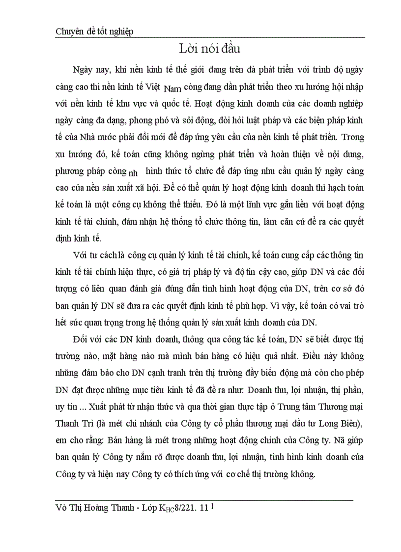 image for page Bán hàng và xác định kết quả kinh doanh cuả Công ty cổ phần thương mại đầu tư Long Biên
