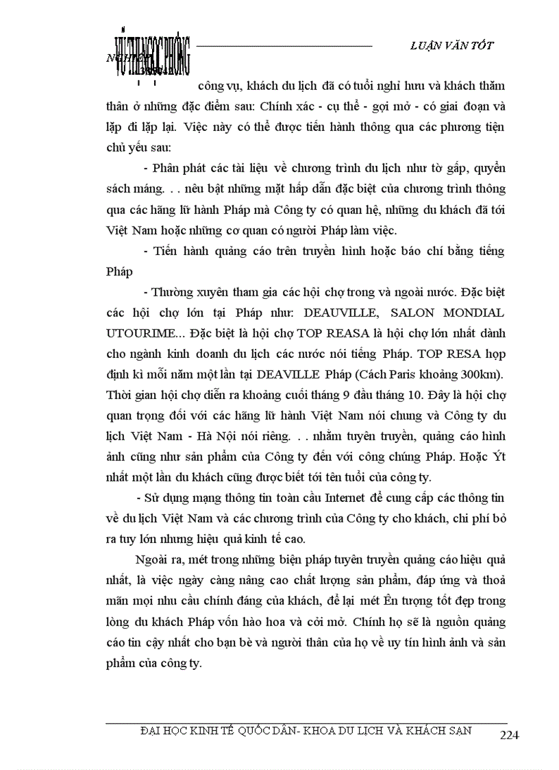 image for page Các giải pháp nhằm duy trì và mở rộng thị trường khách du lịch là người Pháp của Công ty du lịch Việt Nam tại Hà Nội