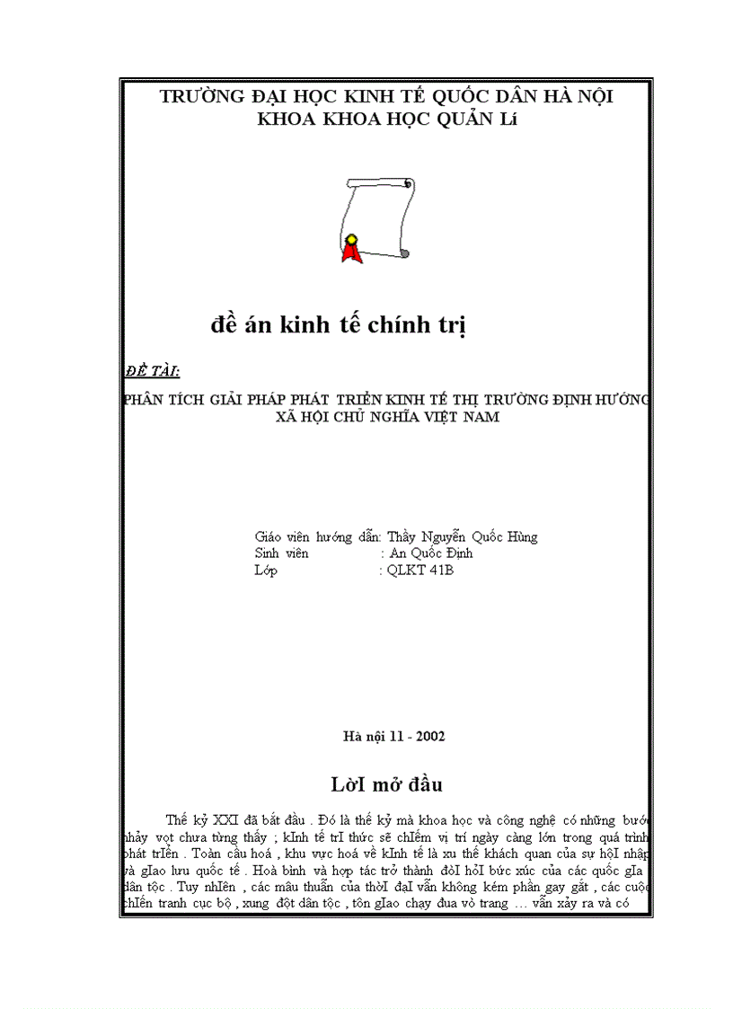 image for page Phân tích giải pháp phát triển kinh tế thị trường định hướng xã hội chủ nghĩa việt nam Giáo viên hướng dẫn