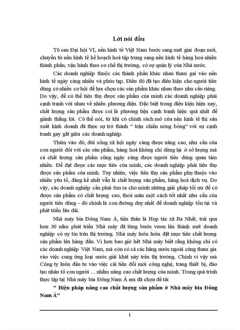 image for page Biện pháp nâng cao chất lượng sản phẩm ở Nhà máy bia Đông Nam á