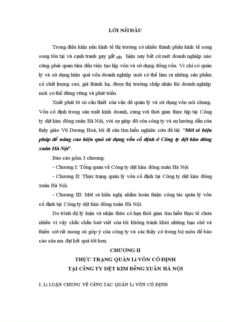 image for page Một số biện pháp để nâng cao hiệu quả sử dụng vốn cố định ở Công ty dệt kim đông xuân Hà Nội