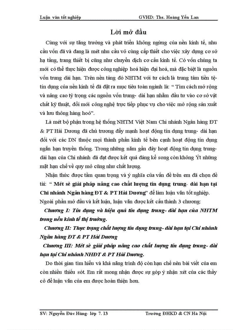 image for page Một số giải pháp nâng cao chất lượng tín dụng trung- dài hạn tại Chi nhánh Ngân hàng ĐT&PT Hải Dương