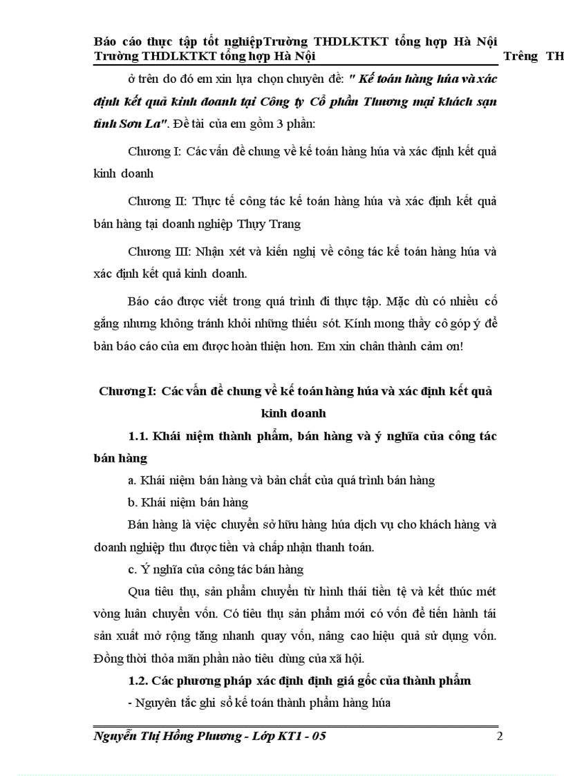 image for page Kế toán hàng hóa và xác định kết quả kinh doanh tại Công ty Cổ phần Thương mại khách sạn tỉnh Sơn La