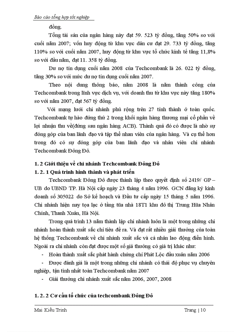 image for page Tình hình hoạt động của chi nhánh Techcombank