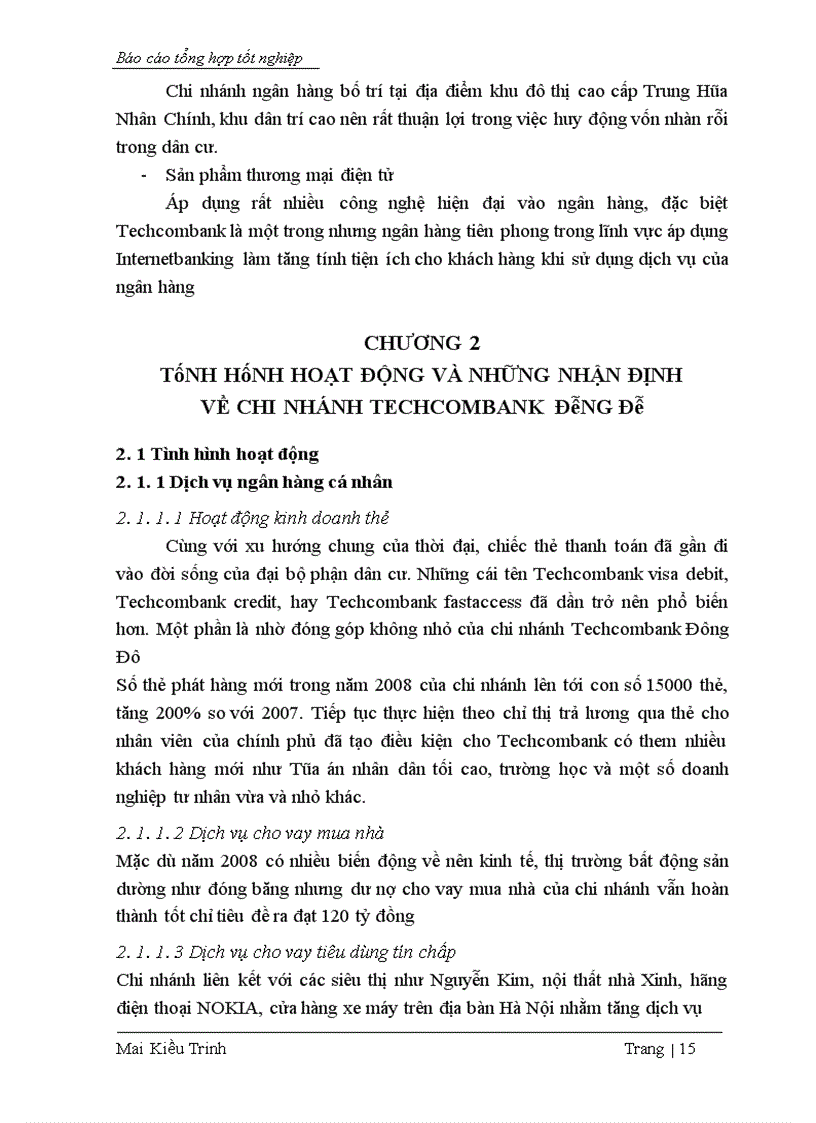 image for page Tình hình hoạt động của chi nhánh Techcombank