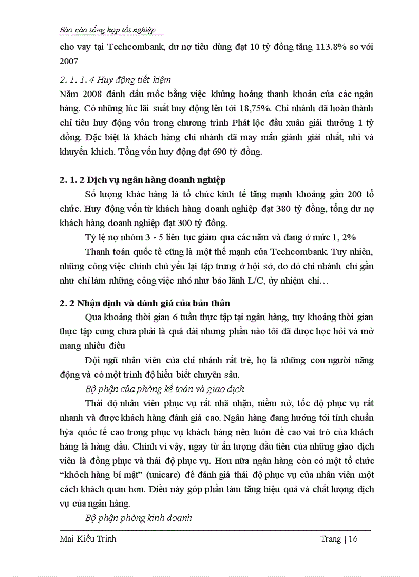 image for page Tình hình hoạt động của chi nhánh Techcombank