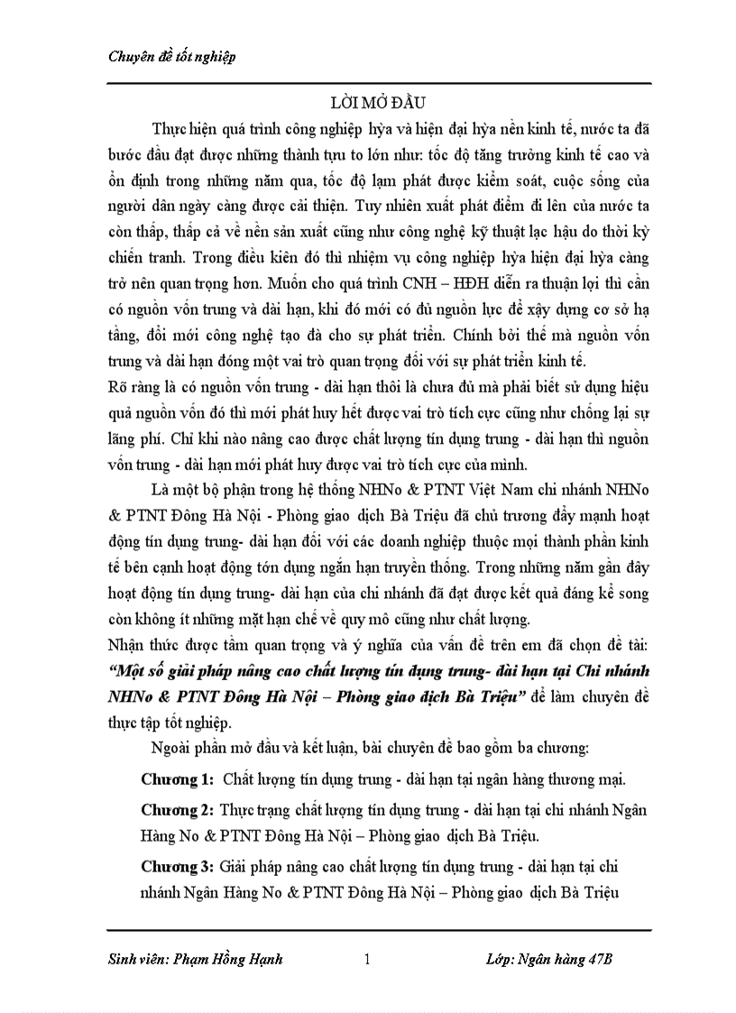 image for page Một số giải pháp nâng cao chất lượng tín dụng trung- dài hạn tại Chi nhánh NHNo&PTNT Đông Hà Nội – Phòng giao dịch Bà Triệu