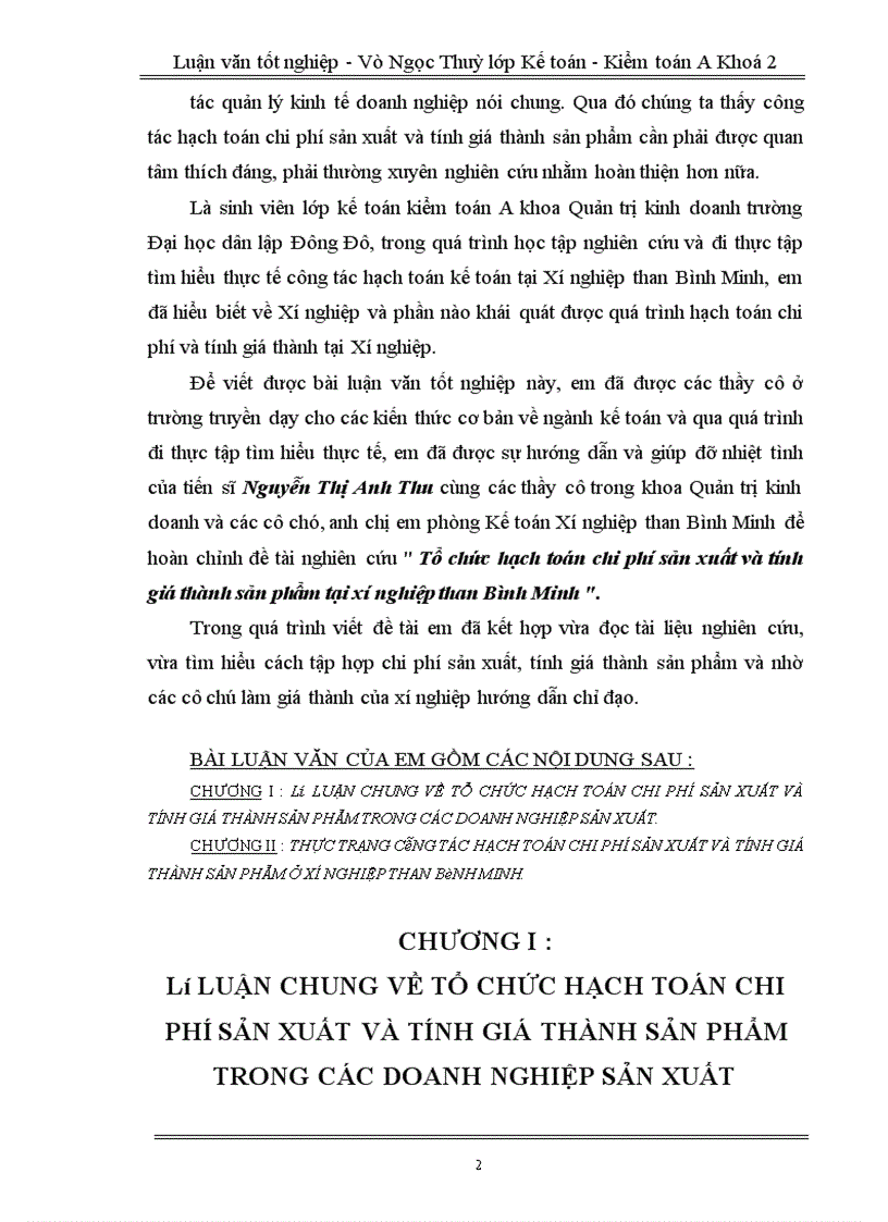 image for page Tổ chức hạch toán chi phí sản xuất và tính giá thành sản phẩm tại xí nghiệp than Bình Minh