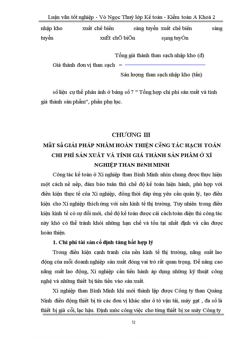 image for page Tổ chức hạch toán chi phí sản xuất và tính giá thành sản phẩm tại xí nghiệp than Bình Minh