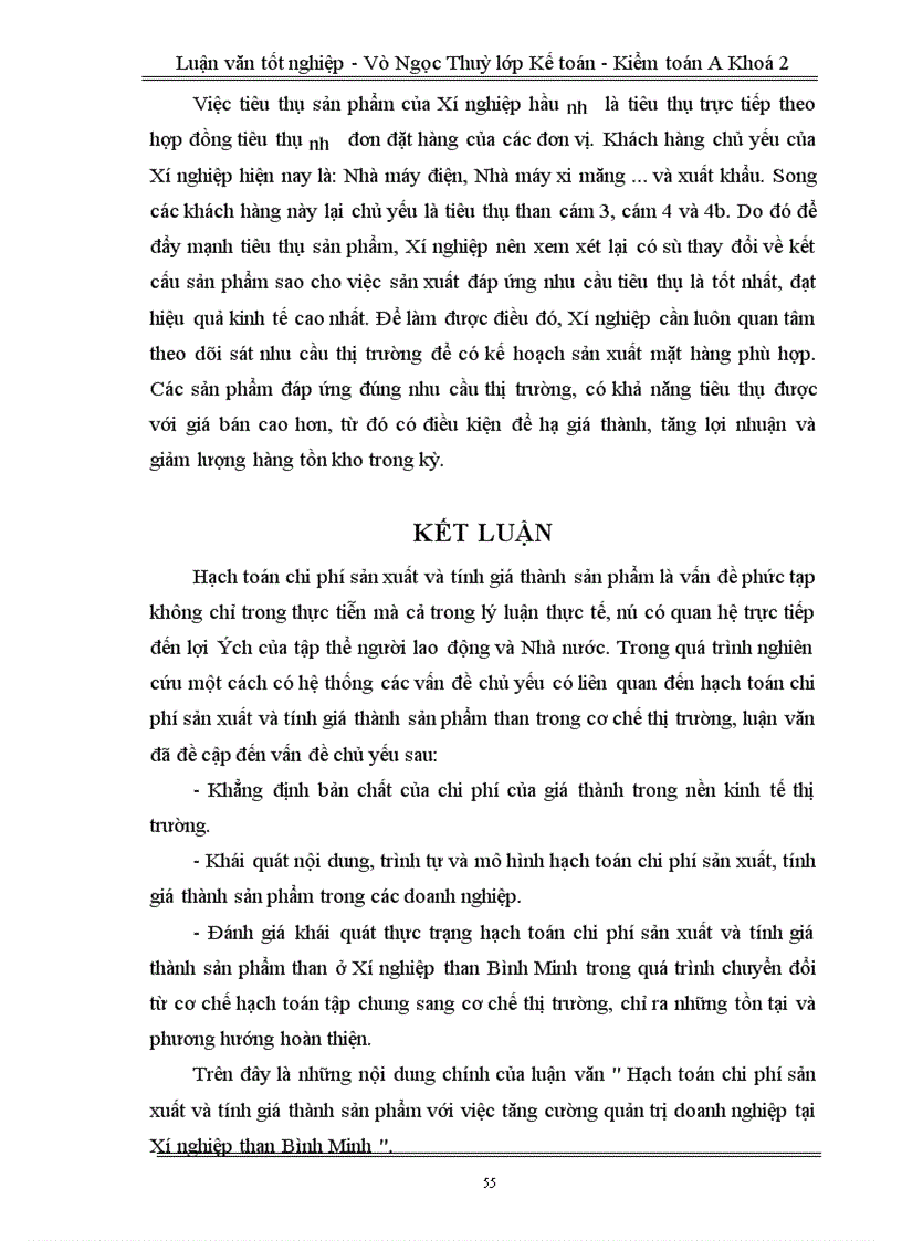 image for page Tổ chức hạch toán chi phí sản xuất và tính giá thành sản phẩm tại xí nghiệp than Bình Minh