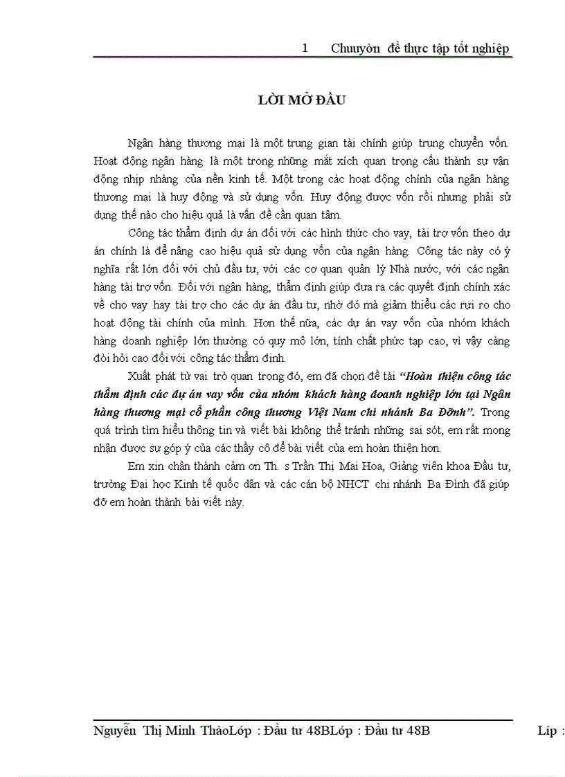 image for page Hoàn thiện công tác thẩm định các dự án vay vốn của nhóm khách hàng doanh nghiệp lớn tại Ngân hàng thương mại cổ phần công thương Việt Nam chi nhánh Ba Đình
