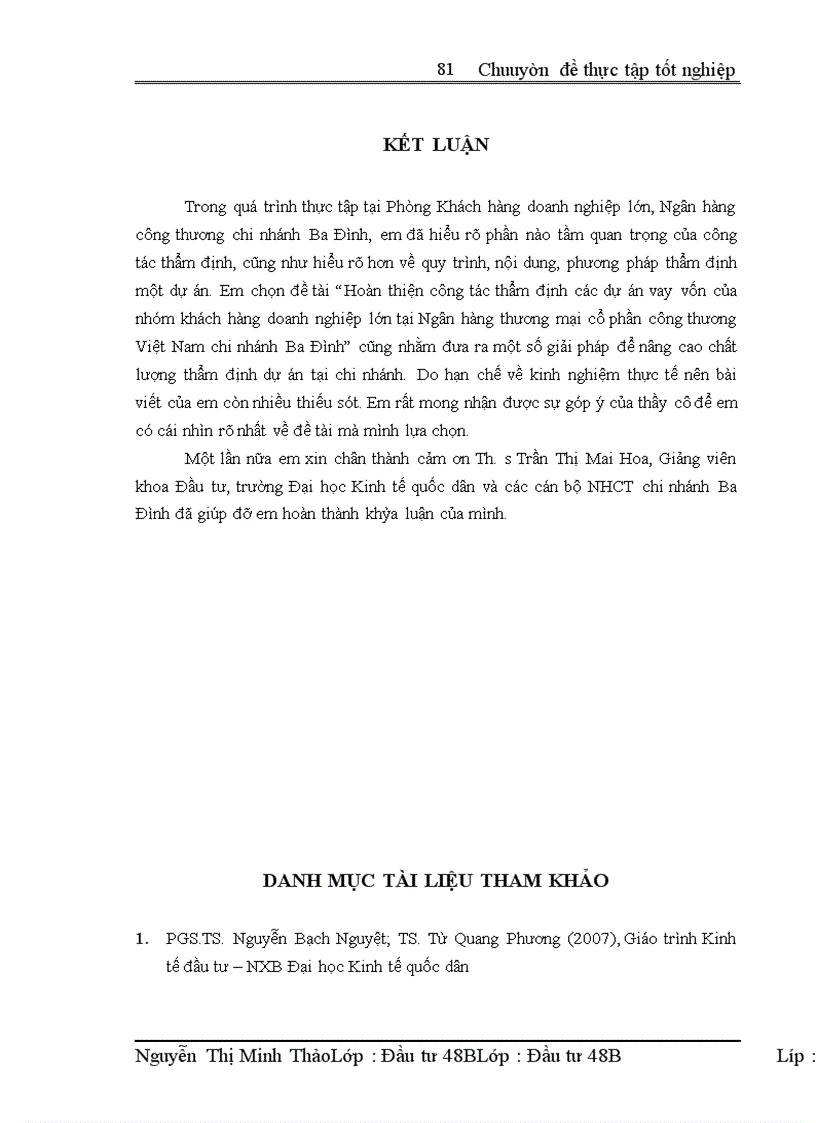 image for page Hoàn thiện công tác thẩm định các dự án vay vốn của nhóm khách hàng doanh nghiệp lớn tại Ngân hàng thương mại cổ phần công thương Việt Nam chi nhánh Ba Đình