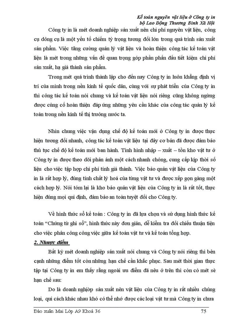image for page Kế toán nguyên vật liệu và công cụ dụng cụ ở Công ty in Bộ Lao Động Thương Binh và X• Hội