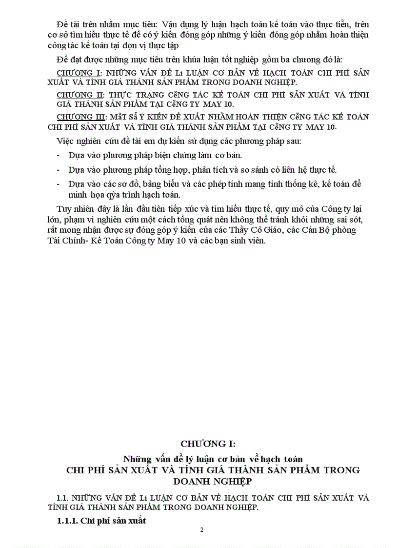 image for page Kế toán chi phí sản xuất và tính giá thành sản phẩm tại Công ty May 10