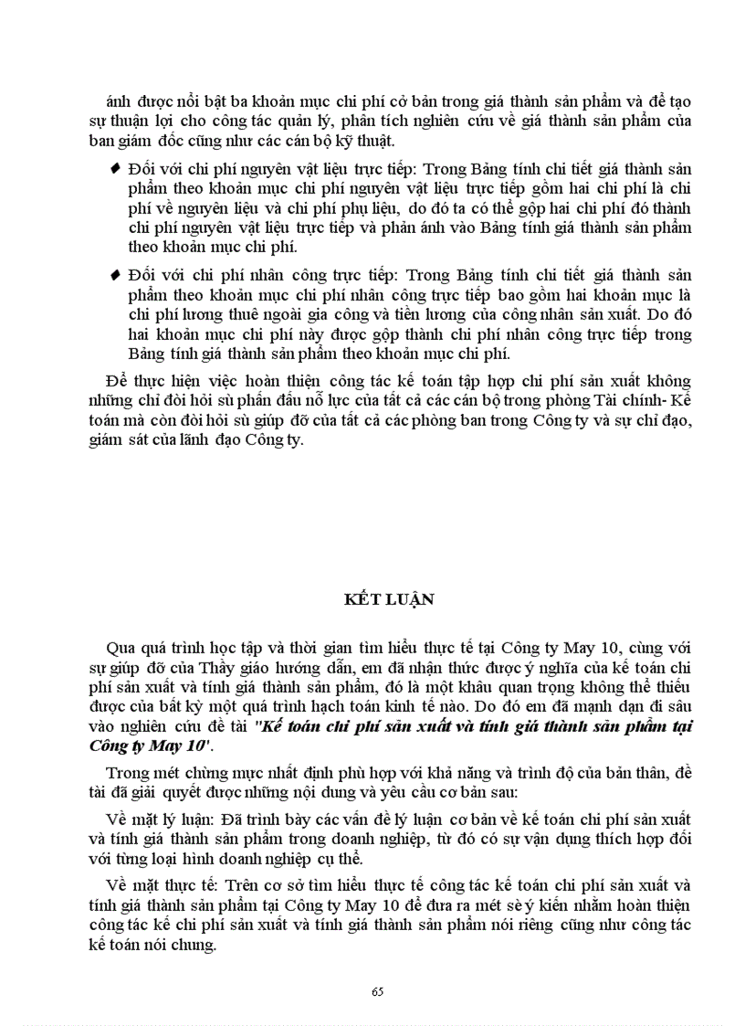 image for page Kế toán chi phí sản xuất và tính giá thành sản phẩm tại Công ty May 10