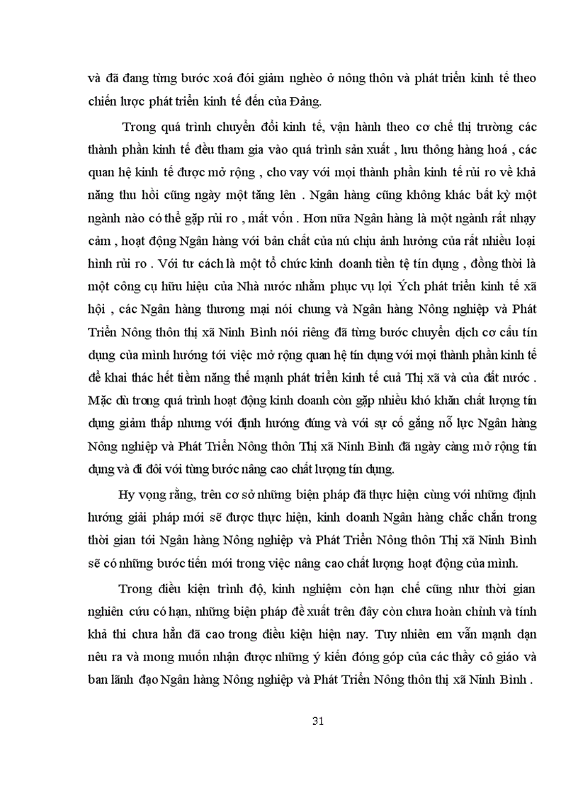 image for page Một số giải pháp nhằm nâng cao chất lượng Tín Dụng tại Ngân hàng Nông nghiệp và Phát Triển Nông thôn thị xã Ninh Bình