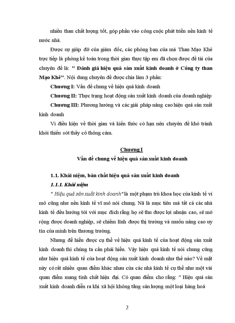 image for page Đánh giá hiệu quả sản xuất kinh doanh ở Công ty than Mạo Khê