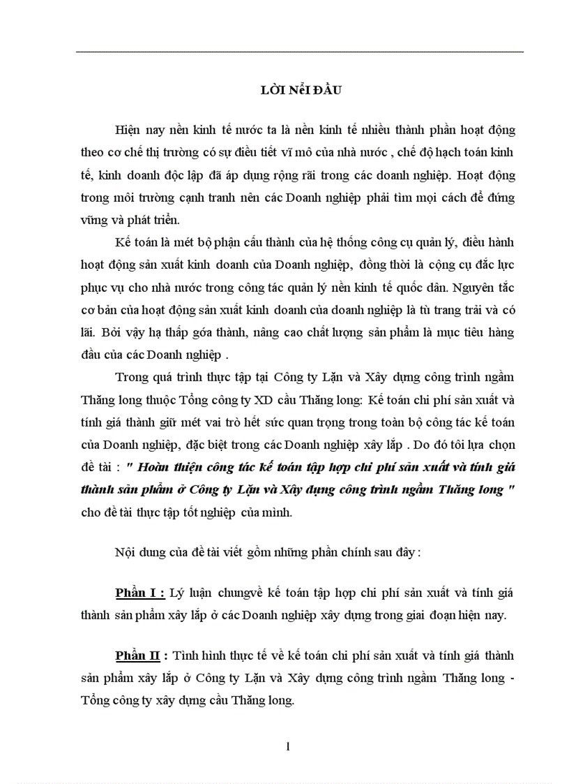 image for page Hoàn thiện công tác kế toán tập hợp chi phí sản xuất và tính giá thành sản phẩm ở Công ty Lặn và Xây dựng công trình ngầm Thăng long