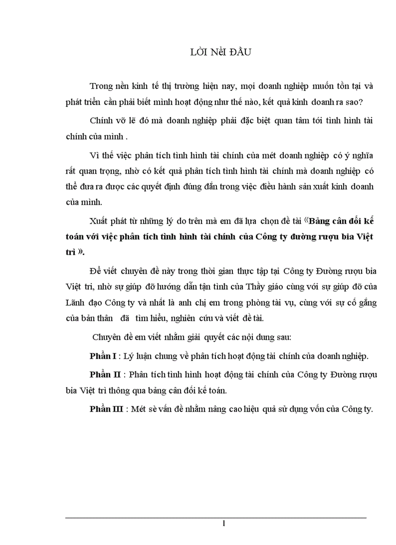 image for page Bảng cân đối kế toán với việc phân tích tình hình tài chính của Công ty đường rượu bia Việt trì