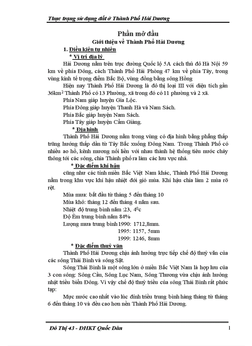 image for page Thực trạng sử dụng đất ở Thành Phố Hải Dương