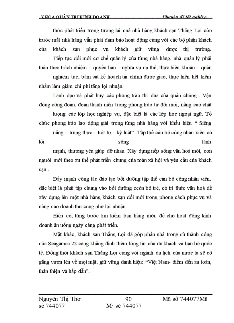 image for page Một số giải pháp nâng cao hiệu quả kinh doanh dịch vụ ăn uống tại khách sạn Thắng Lợi