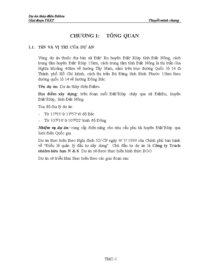 image for page Dự án thủy điện Đăkru Giai đoạn TKKT