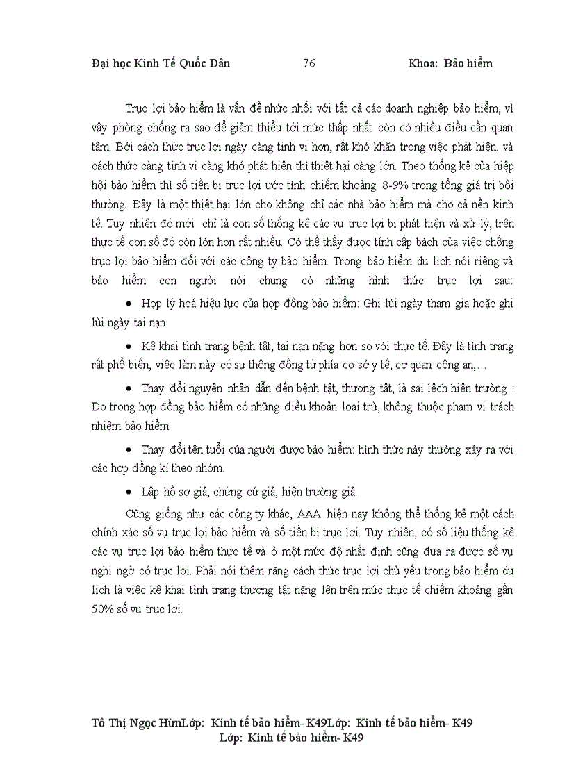 image for page Tình hình triển khai bảo hiểm du lịch tại công ty cổ phần bảo hiểm AAA