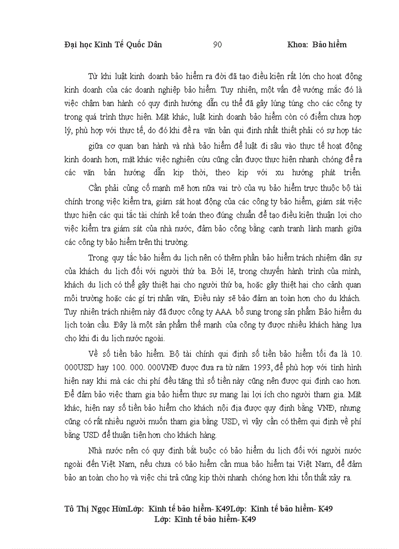 image for page Tình hình triển khai bảo hiểm du lịch tại công ty cổ phần bảo hiểm AAA