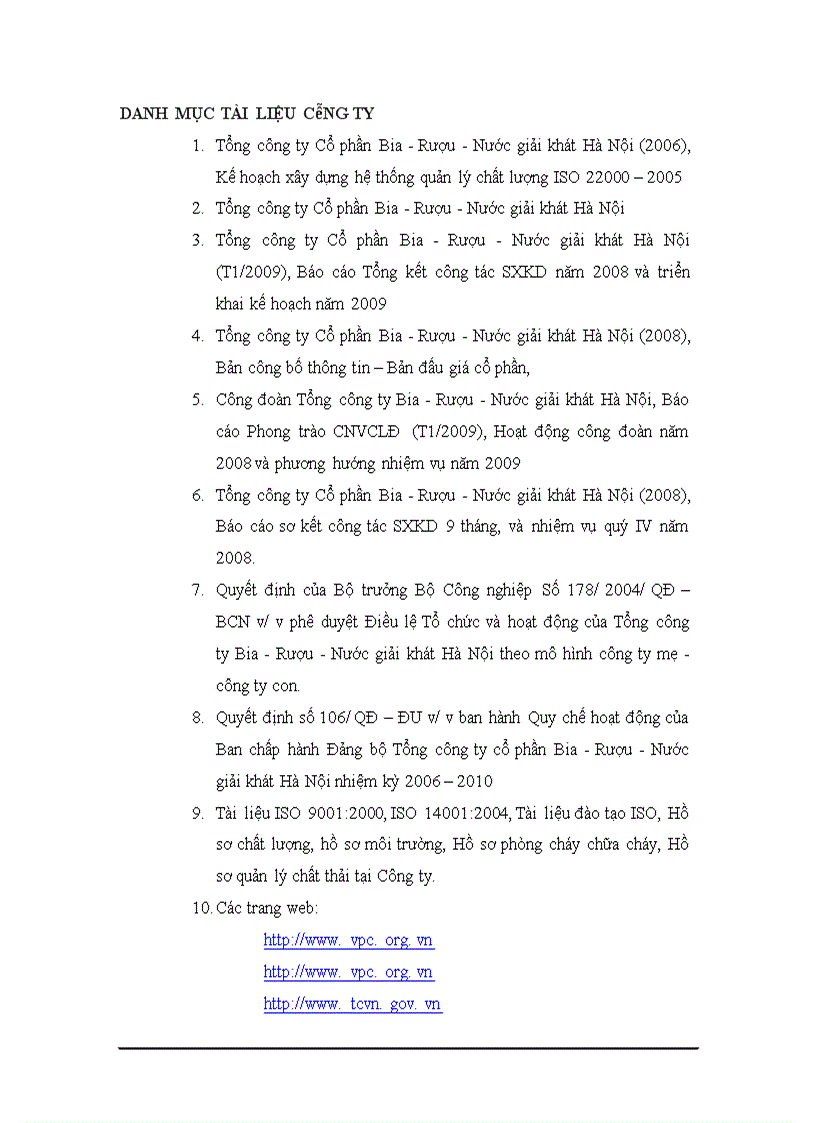 image for page Hoàn thiện việc áp dụng tích hợp các hệ thống quản lý chất lượng (ISO 9001:2000, ISO 14001:2004, ISO 22000:2005) tại Tổng công ty Bia - Rượu - Nước giải khát Hà Nội