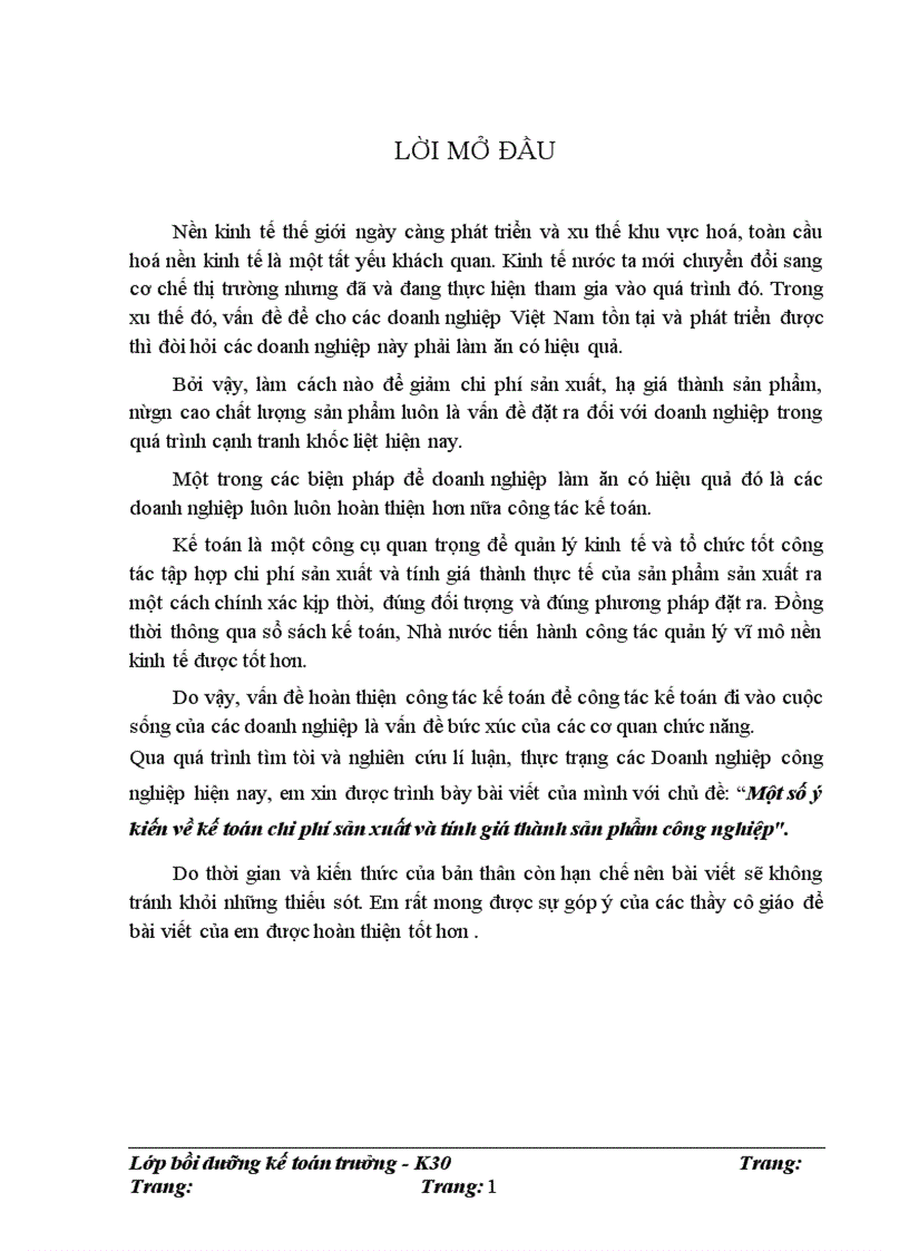image for page Một số ý kiến về kế toán chi phí sản xuất và tính giá thành sản phẩm công nghiệp