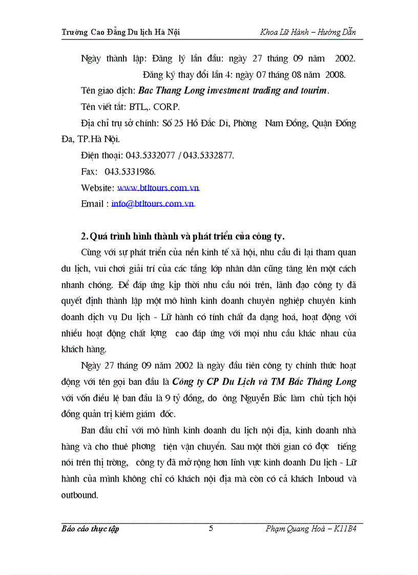 image for page Công Ty CP Du Lịch TM và Đầu Tư Bắc Thăng Long