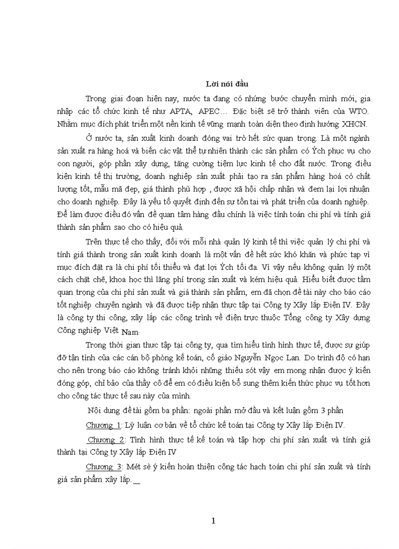 image for page Kế toán và tập hợp chi phí sản xuất và tính giá thành tại Công ty Xây lắp Điện IV