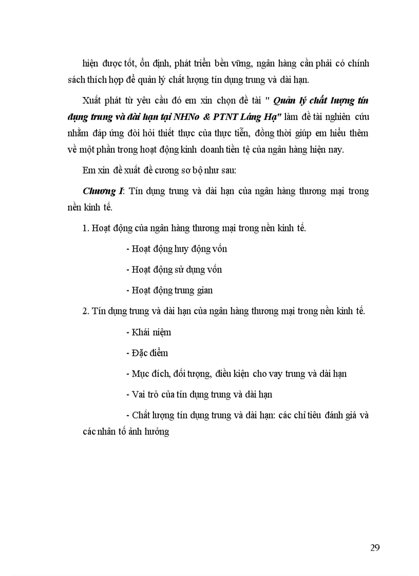 image for page Quản lý chất lượng tín dụng trung và dài hạn tại NHNo&PTNT Láng Hạ