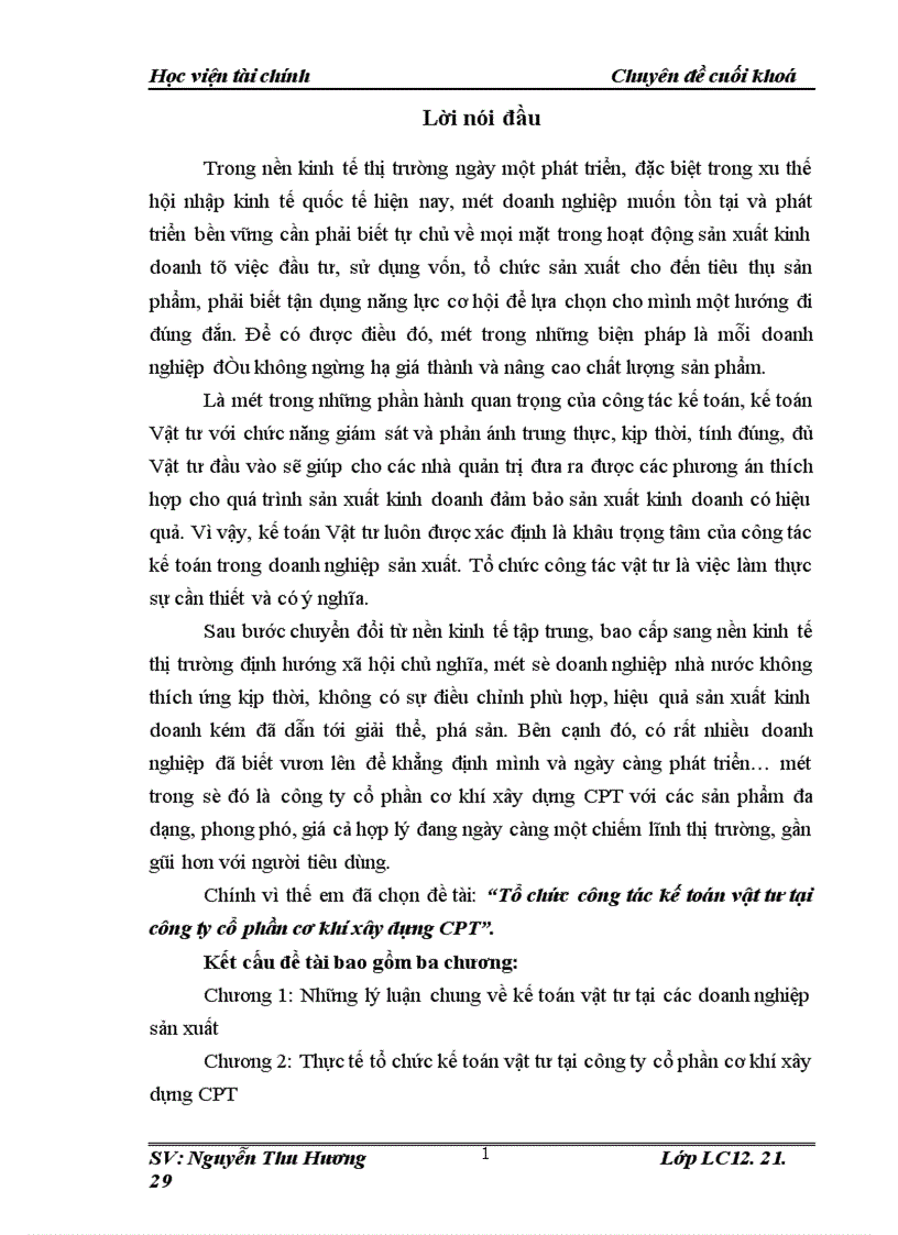 image for page Tổ chức công tác kế toán vật tư tại công ty cổ phần cơ khí xây dựng CPT