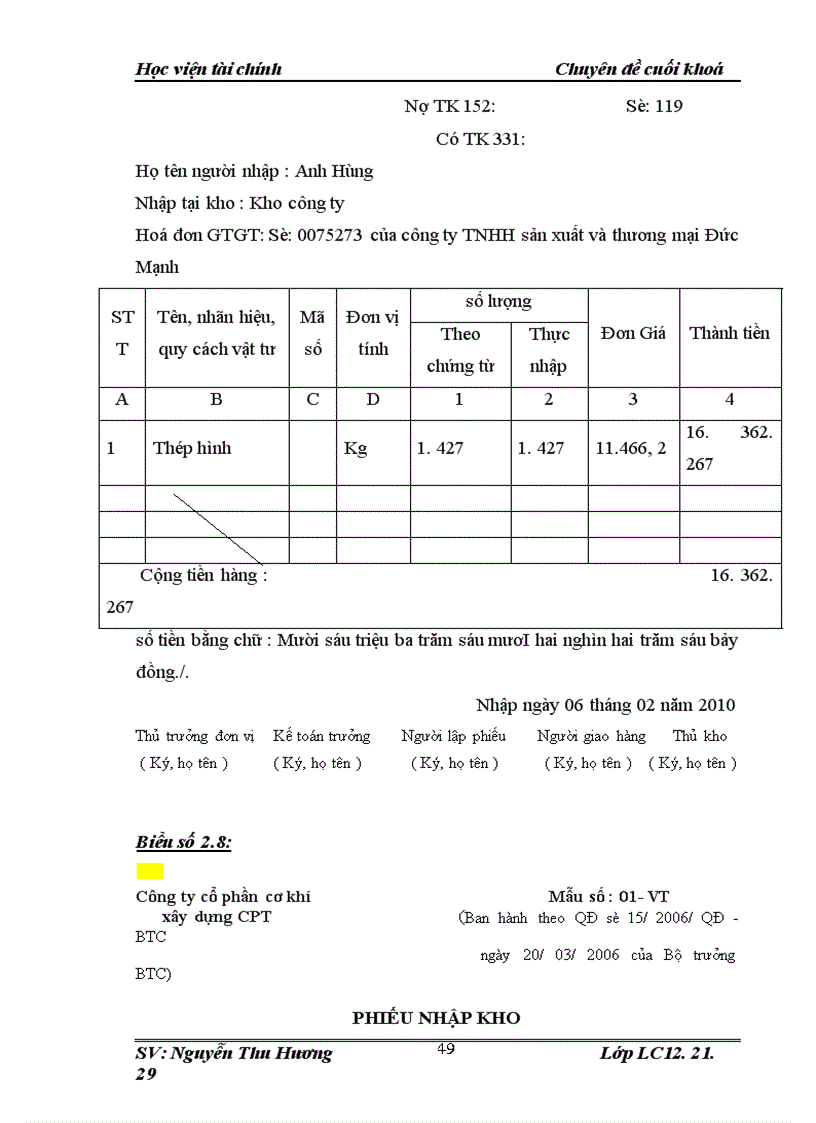 image for page Tổ chức công tác kế toán vật tư tại công ty cổ phần cơ khí xây dựng CPT