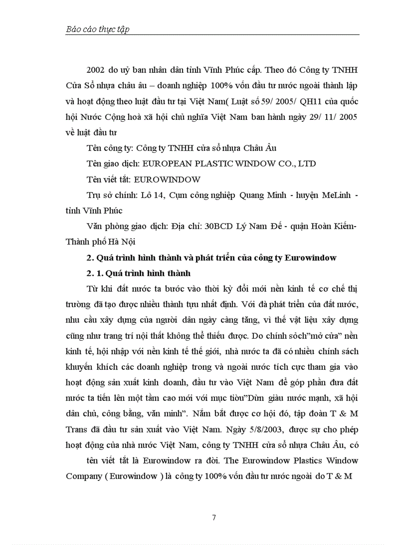image for page Thực trạng hoạt động đầu tư tại công ty Eurowindow