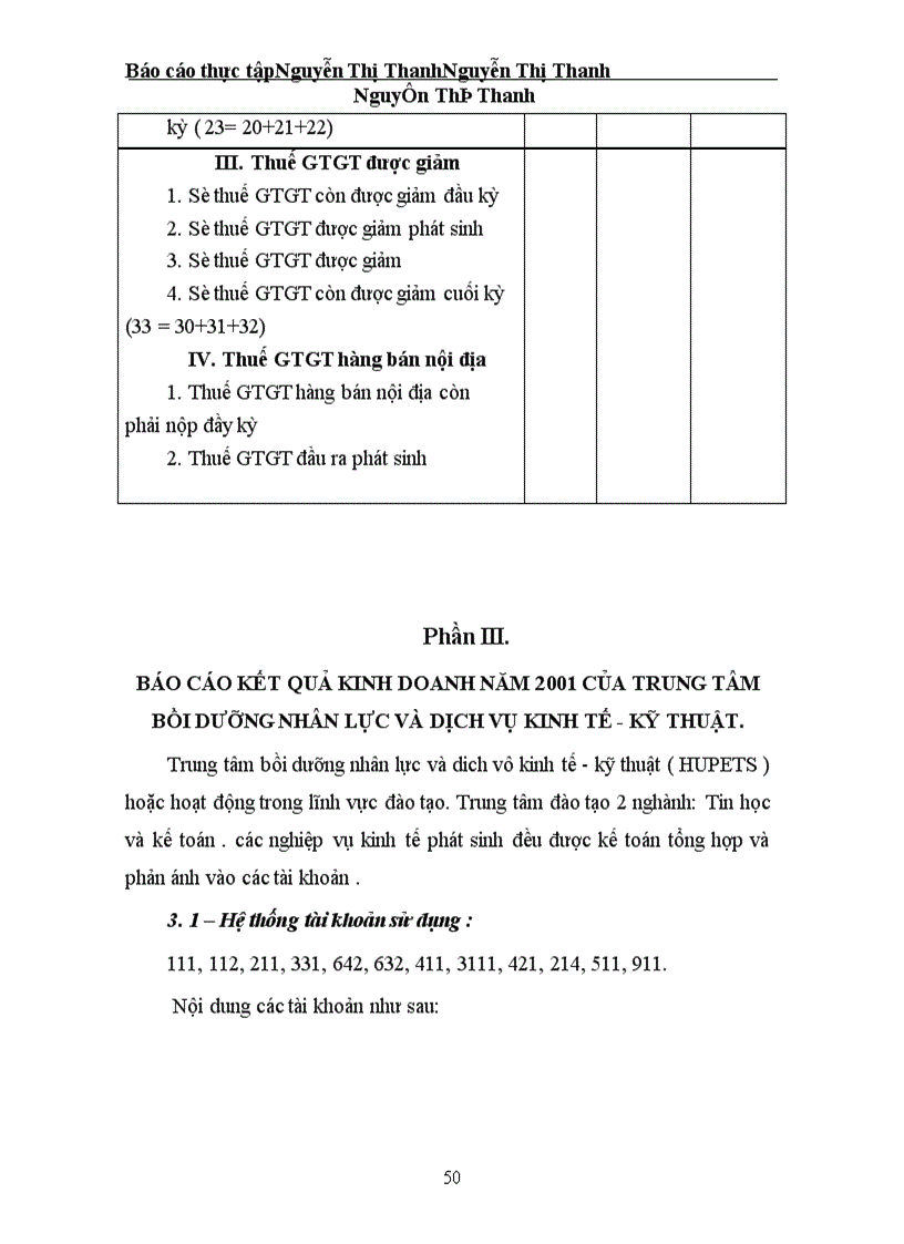 image for page Báo cáo kết quả kinh doanh năm 2001 tại Trung tâm bồi dưỡng và dịch vụ kinh tế –kỹ thuật