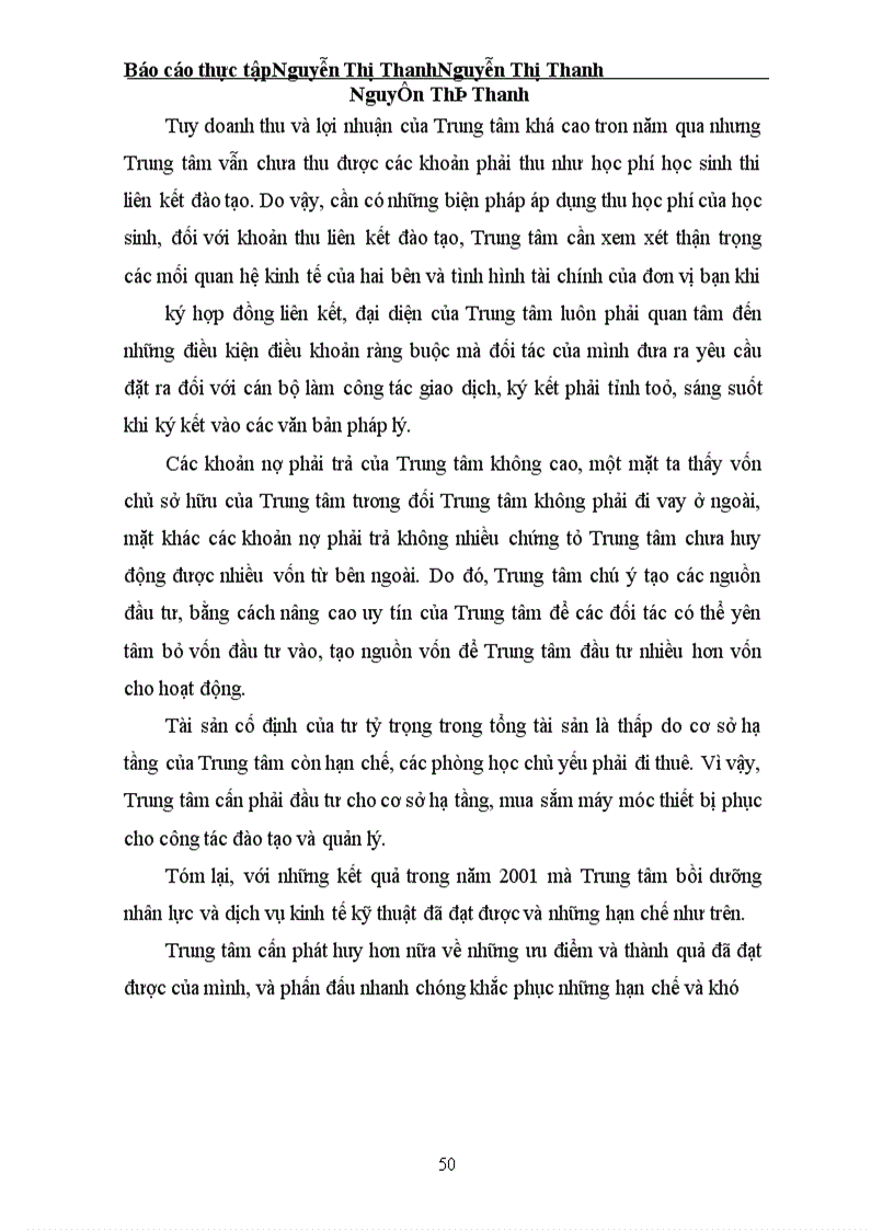 image for page Báo cáo kết quả kinh doanh năm 2001 tại Trung tâm bồi dưỡng và dịch vụ kinh tế –kỹ thuật