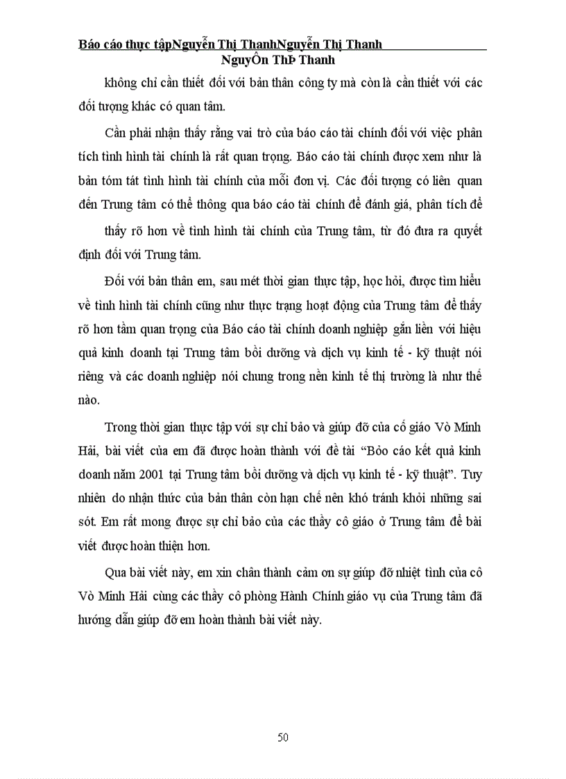 image for page Báo cáo kết quả kinh doanh năm 2001 tại Trung tâm bồi dưỡng và dịch vụ kinh tế –kỹ thuật
