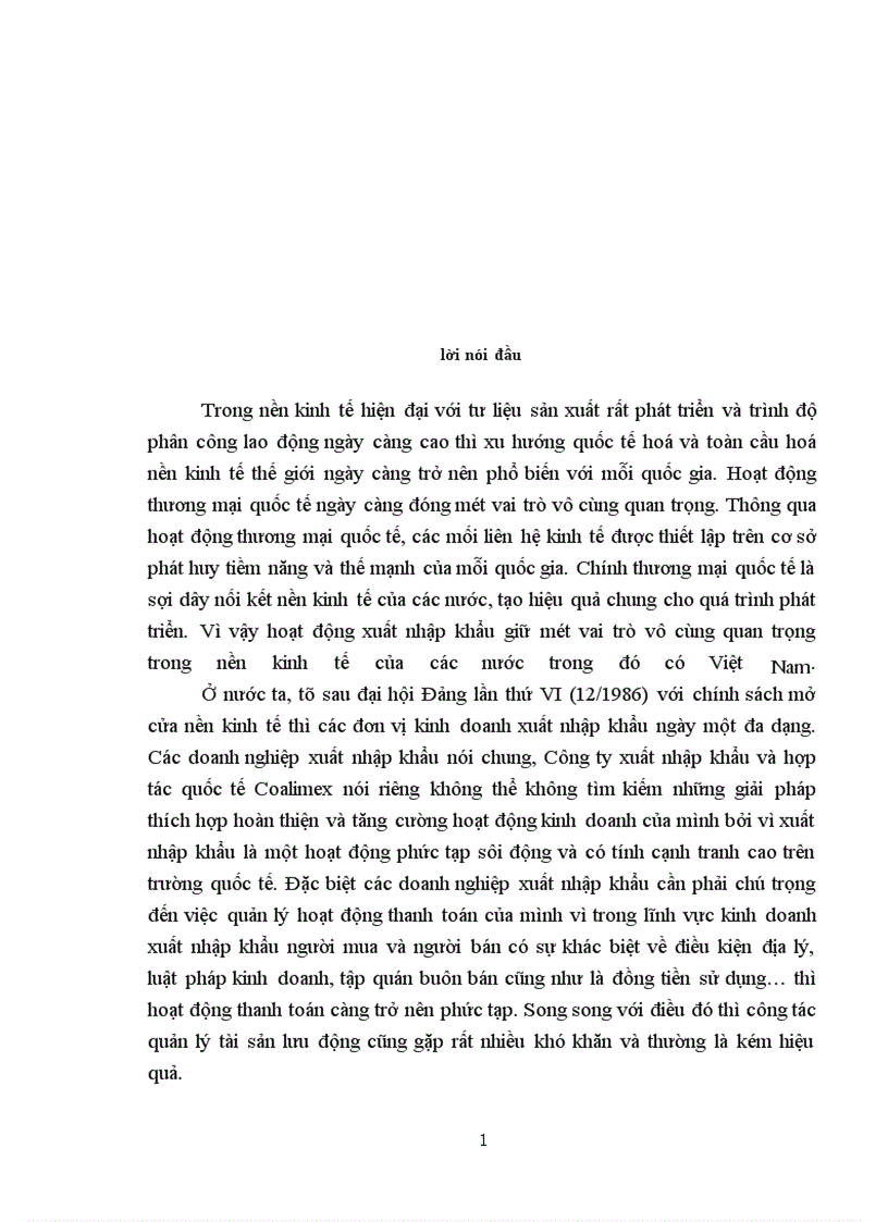 image for page Một số giải pháp nhằm cải thiện tình hình, khả năng thanh toán và nâng cao hiệu quả quản lý tài sản lưu động tại Công ty xuất nhập khẩu và hợp tác quốc tế - Coalimex
