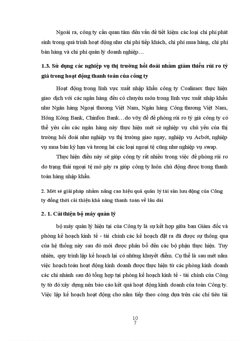 image for page Một số giải pháp nhằm cải thiện tình hình, khả năng thanh toán và nâng cao hiệu quả quản lý tài sản lưu động tại Công ty xuất nhập khẩu và hợp tác quốc tế - Coalimex