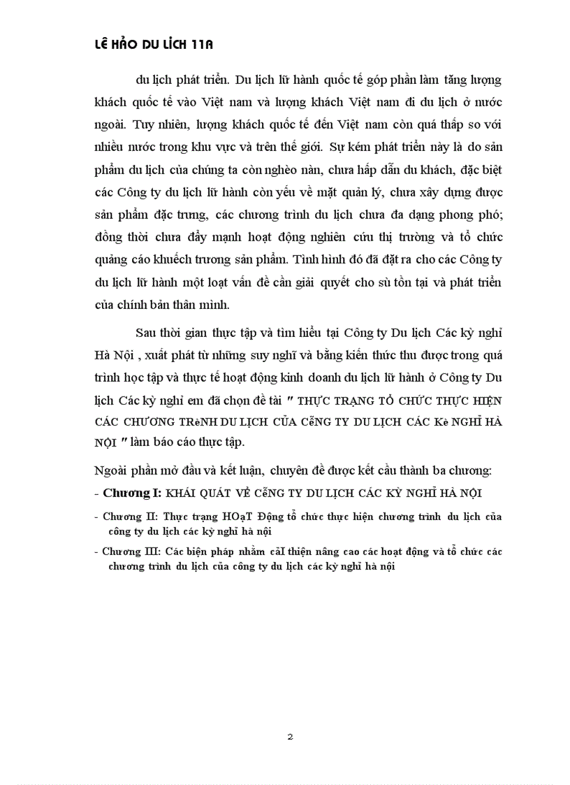 image for page Thực trạng tổ chức thực hiện các chương trình du lịch của công ty du lịch các kì nghỉ Hà Nội