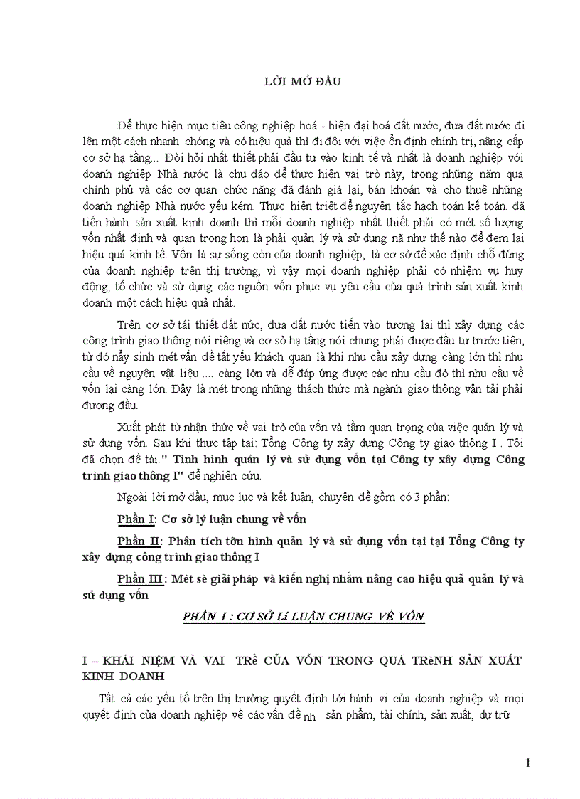 image for page Tình hình quản lý và sử dụng vốn tại Công ty xây dựng Công trình giao thông I