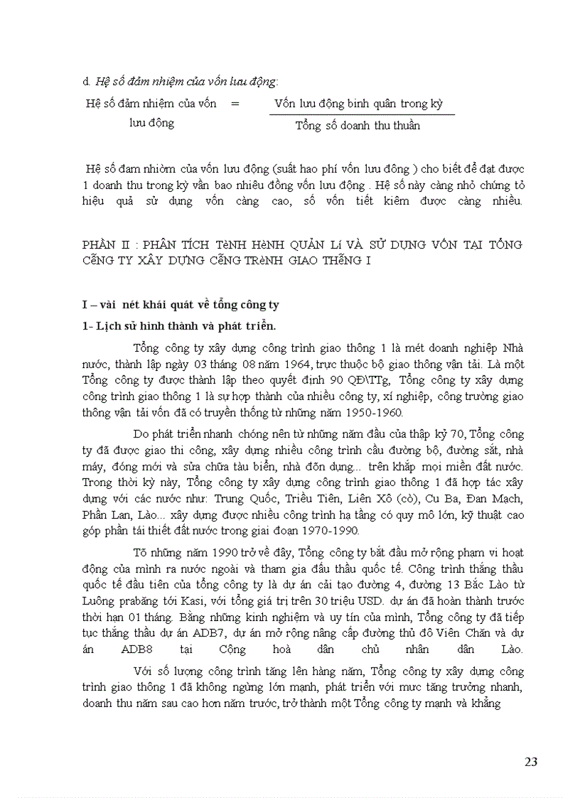 image for page Tình hình quản lý và sử dụng vốn tại Công ty xây dựng Công trình giao thông I