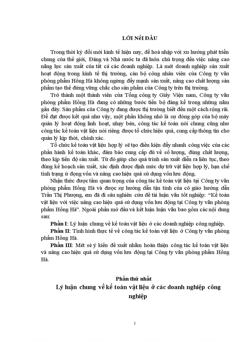 image for page Kế toán vật liệu với việc nâng cao hiệu quả sử dụng vốn lưu động tại Công ty văn phòng phẩm Hồng Hà