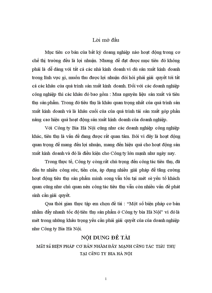 image for page Một số biện pháp cơ bản nhằm đẩy nhanh tốc độ tiêu thụ sản phẩm ở Công ty bia Hà Nội